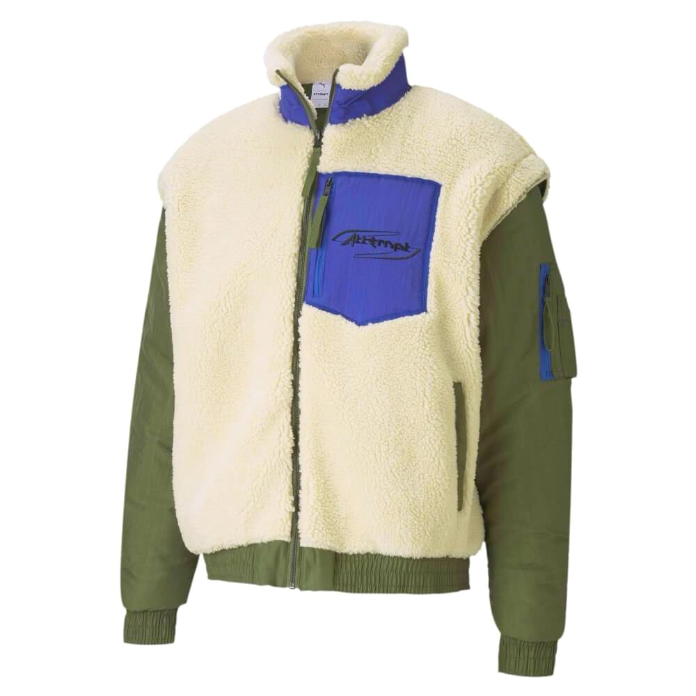 Puma x Attempt Sherpa Bomber Zip Up Olive Beige Mens Jacket 598257 75